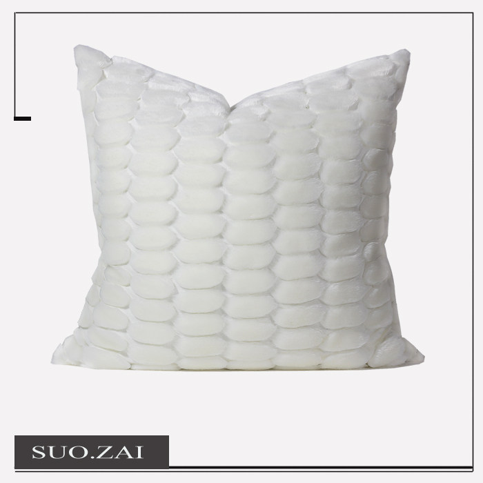 生活所在现代北欧轻奢白色皮草立体方枕沙发客厅样板间抱枕靠枕