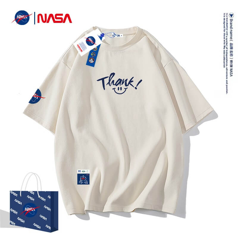 NASA男装联名夏季男士短袖t恤套装韩版潮流宽松半袖潮牌衣服裤子两件套青少年学生夏天运动休闲夏季套装 浅蓝色单T恤 XL