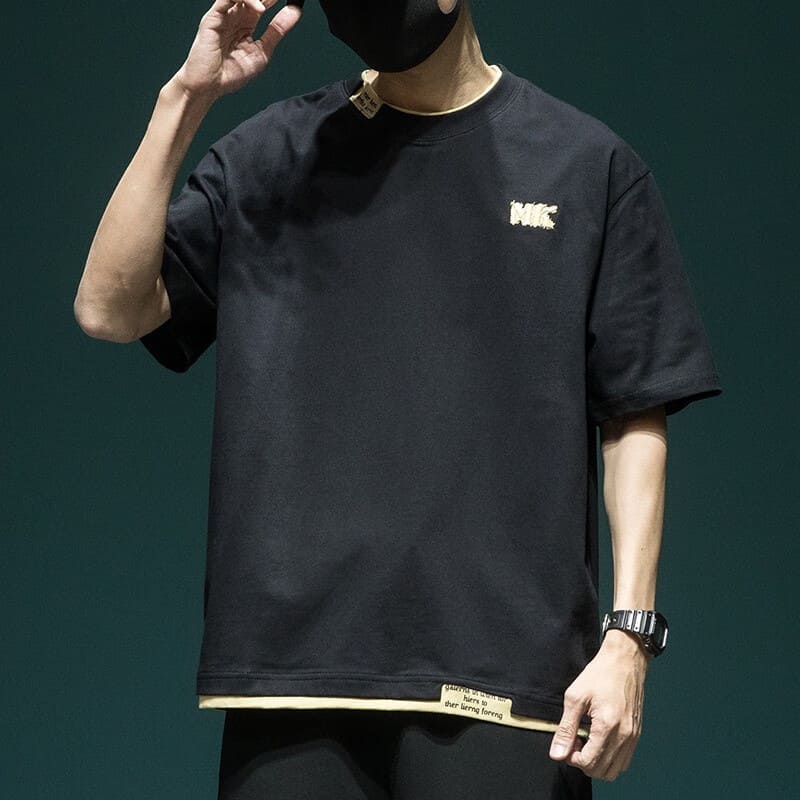 古先森假两件短袖t恤男宽松大码休闲上衣夏季纯棉半袖体恤圆领半截袖 白色 2XL【160-180斤】