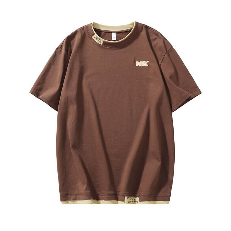 古先森假两件短袖t恤男宽松大码休闲上衣夏季纯棉半袖体恤圆领半截袖 白色 2XL【160-180斤】