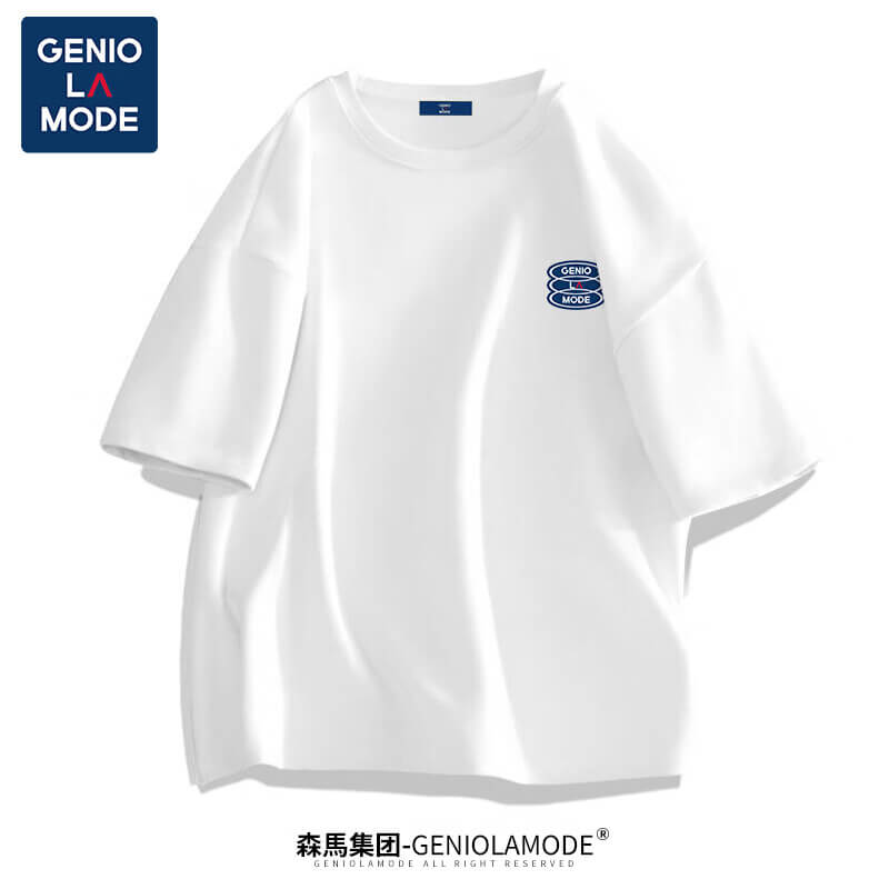 GENIOLAMODE森马集团短袖T恤男潮牌简约logo印花宽松百搭纯棉夏装 白色L